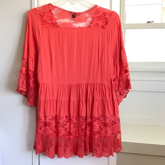 ROAMANS Lace Embroidered Tunic Babydoll Rayon Coral Women’s Plus Size 14W 1X - Picture 6 of 16